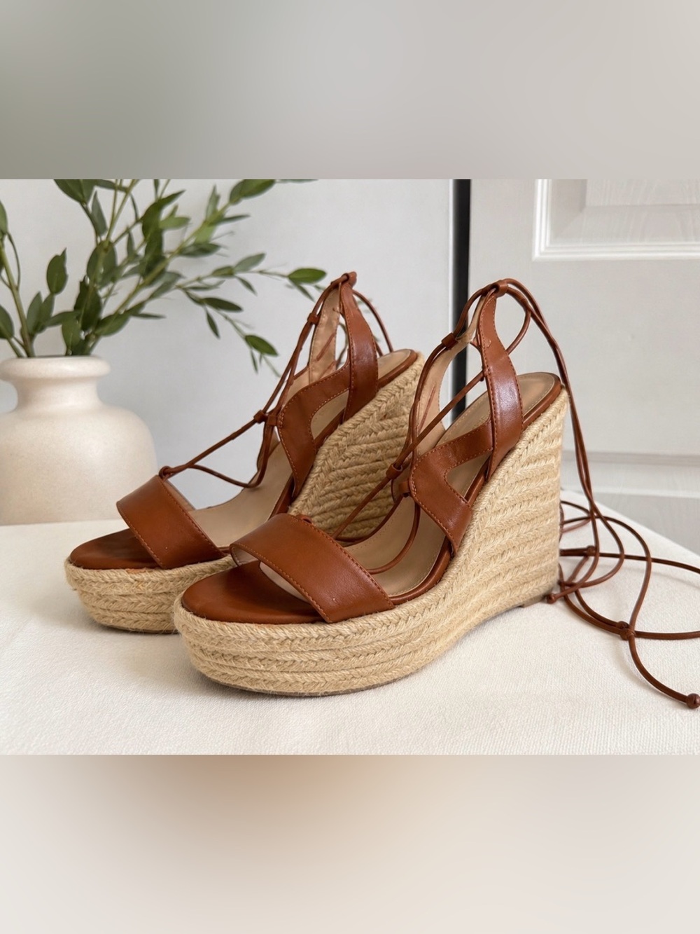Aldo Tan Lace-Up Espadrille Wedge Sandals